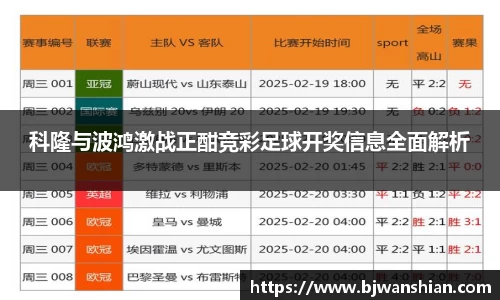 科隆与波鸿激战正酣竞彩足球开奖信息全面解析